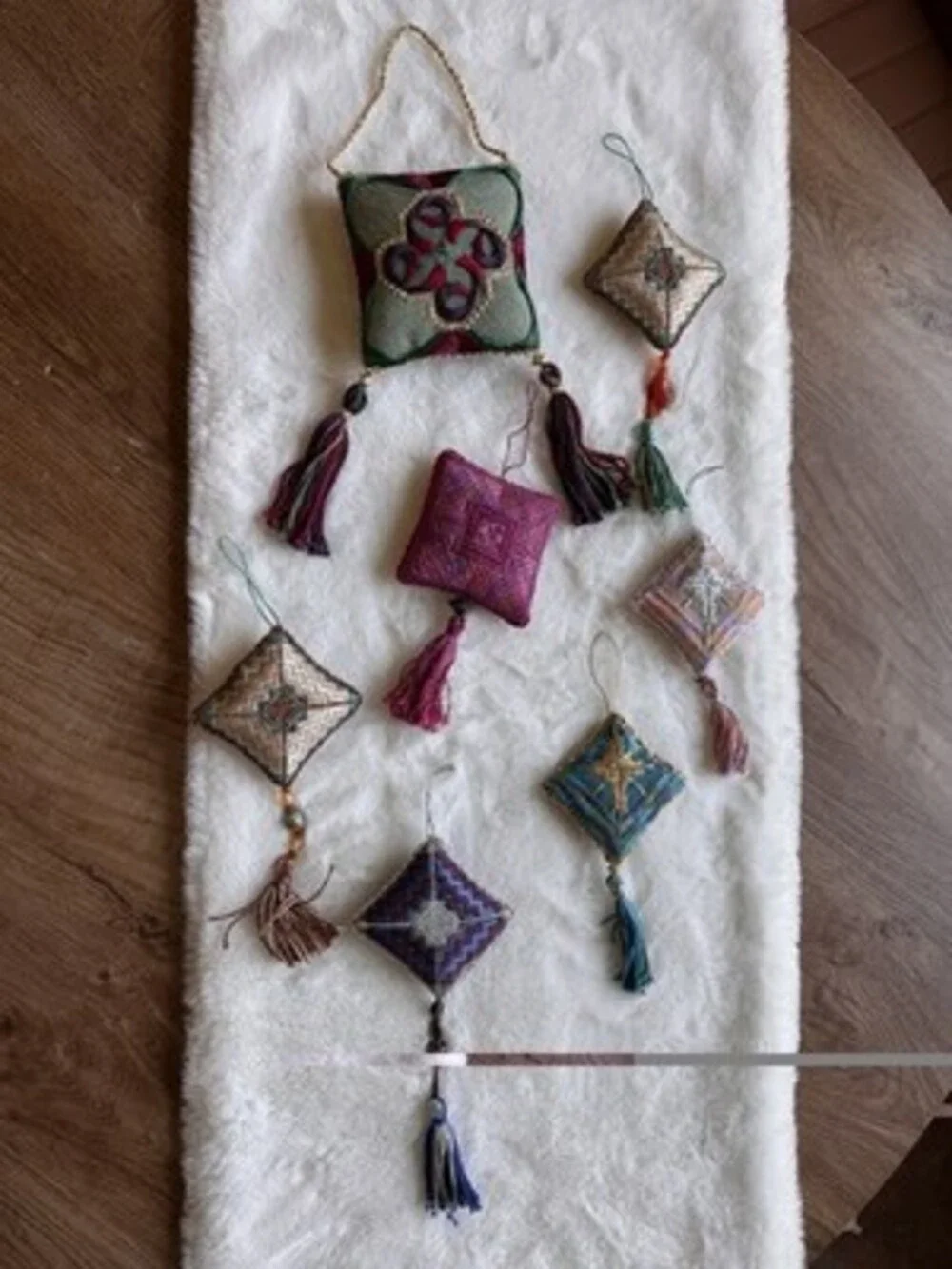 Embroidered Mini Pillow Ornament Christmas Decoration Grandma Core Lot Of 7